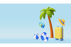3d Tropical Travel Scene with, an Object Illustration by ModVector