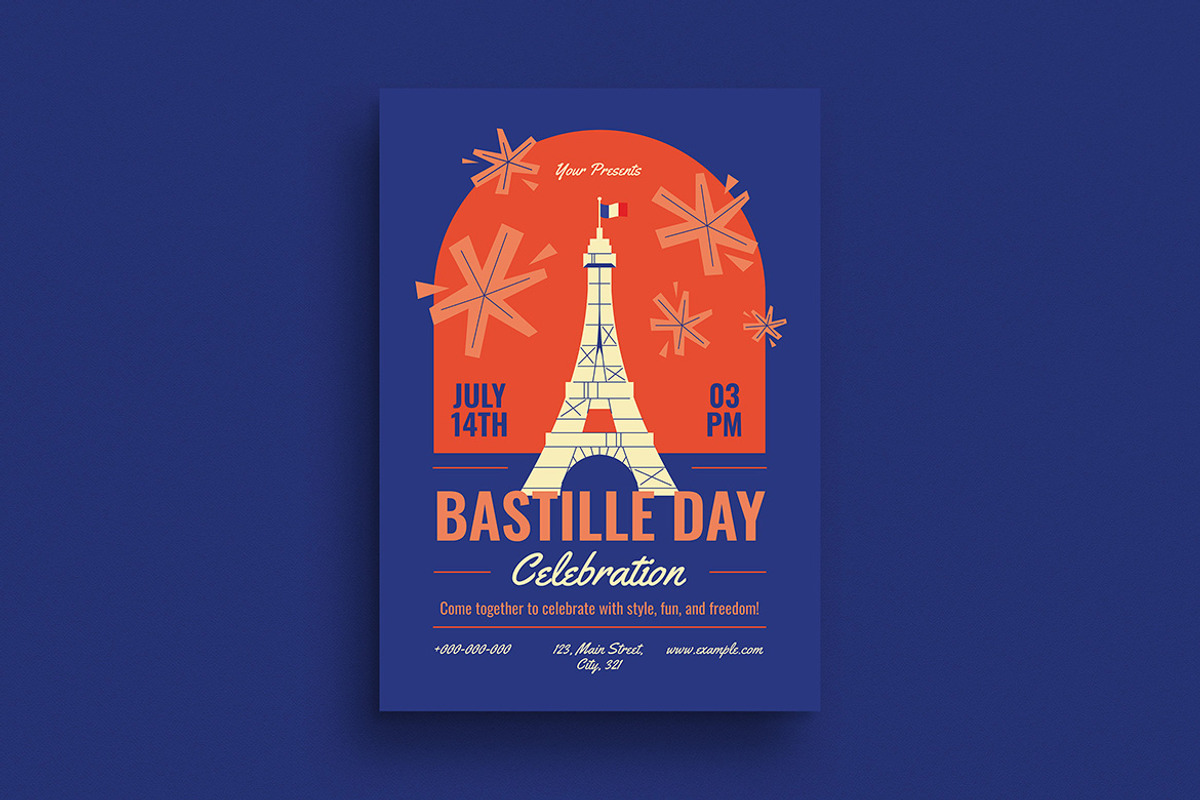 Blue Modern Bastille Day Flyer, a Flyer Template by VectorVactory (Photo 1 of 3)