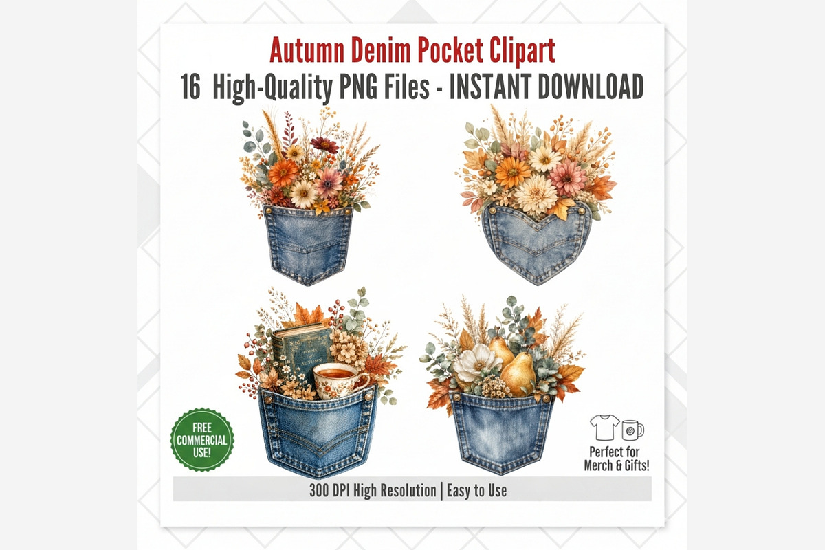 Autumn Denim Pocket Clipart Bundle, a Seasonal Illustration by Tanya Kart (Photo 5 of 5)