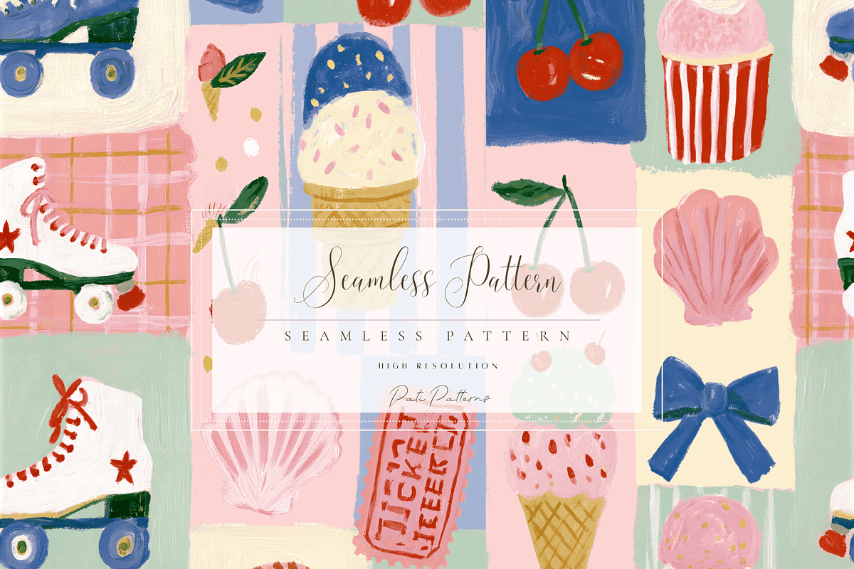 Seamless Ice Cream Skates Pattern, a Pattern Graphic by Pati Charm Studio (Photo 1 of 6)
