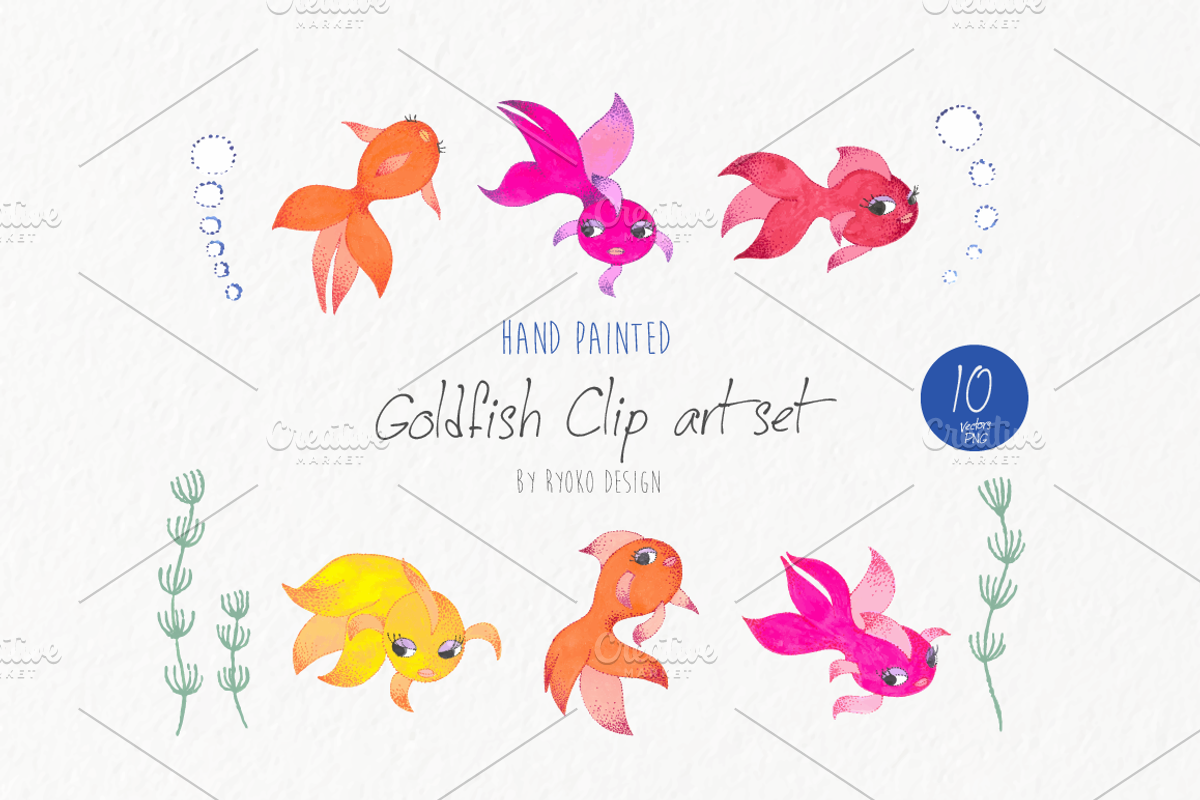 Cute watercolor goldfish clip art, an Illustration by Eomoiart (Photo 1 of 4)