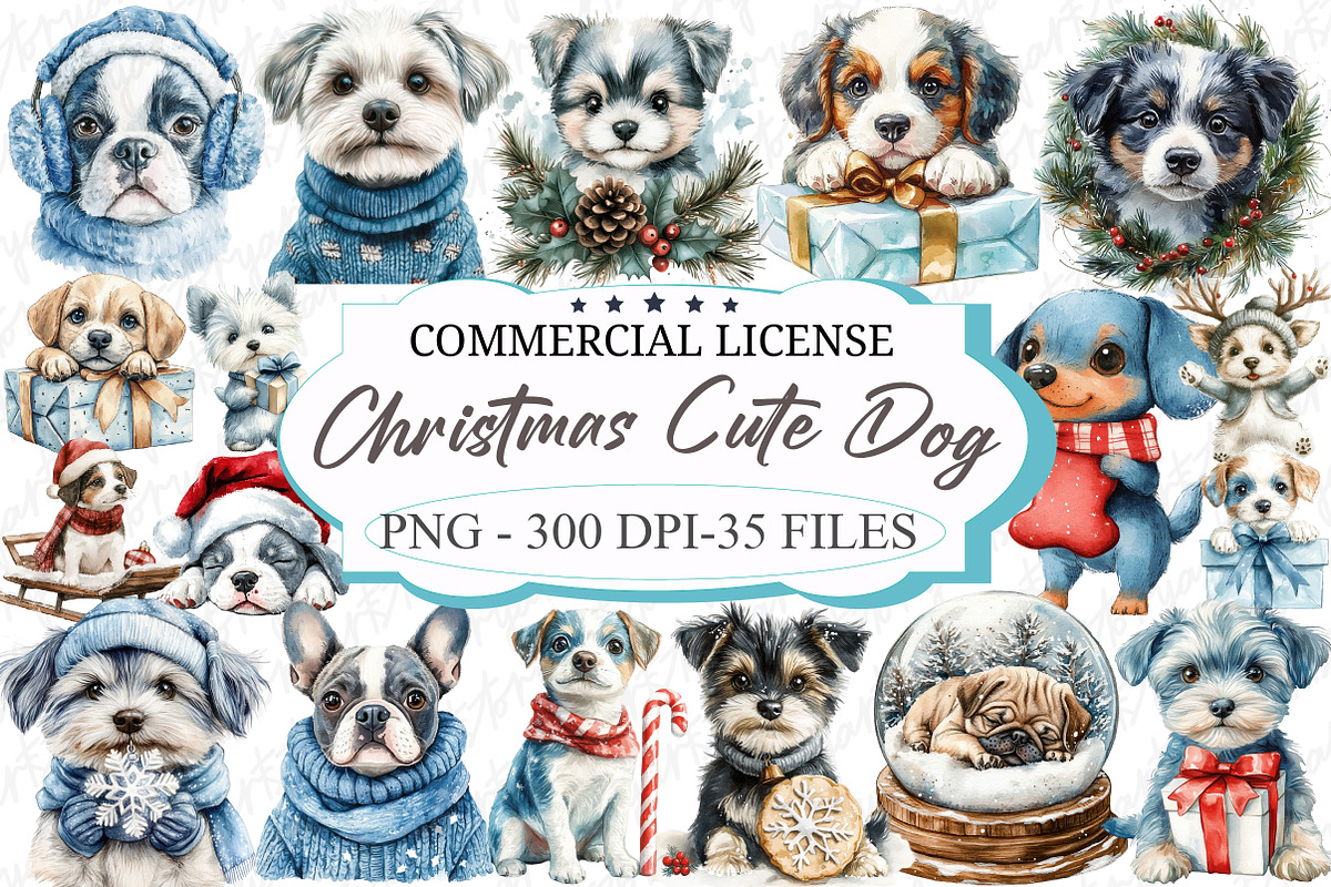 Christmas Cute Dog Sublimation Clipa, an Illustration by designcity5 (Photo 1 of 5)