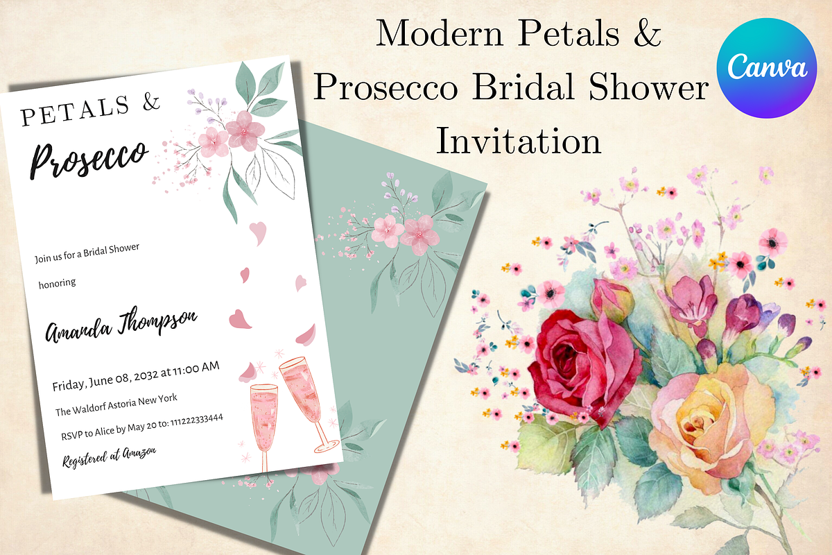 Petals Prosecco Bridal Shower Invite, an Invitation Template by Patterndigitpics (Photo 1 of 5)