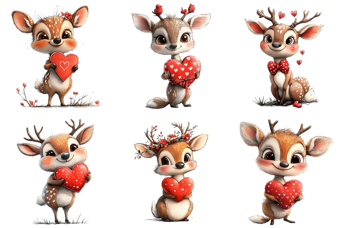 Valentine Cute Deer Clipart, an Illustration by Dream Creation (Photo 4 of 6)