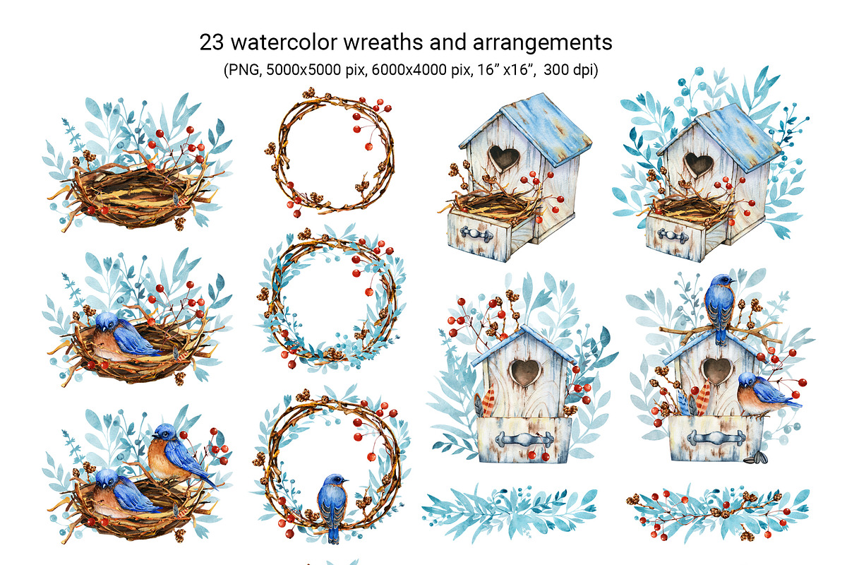 Christmas winter birds watercolor, a Wallpaper Graphic by Artmanata (Photo 4 of 16)