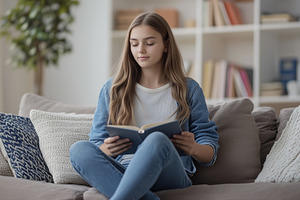Teenage girl learning at home, a Person Photo by MistyDay