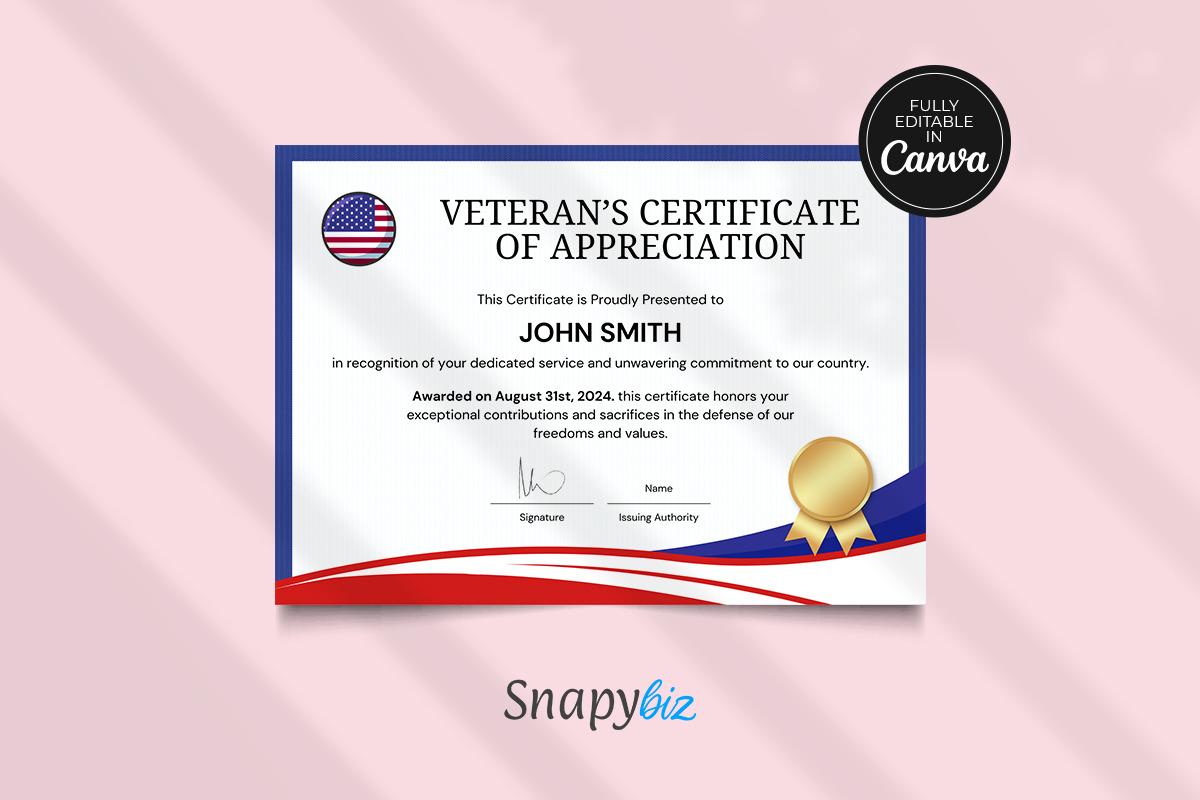 American Service Certificate Canva, a Card Template by Snapybiz (Photo 4 of 11)