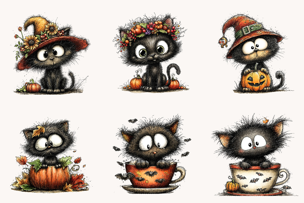 Whimsical Black Halloween Cat, a Seasonal Illustration by Designworld (Photo 3 of 9)