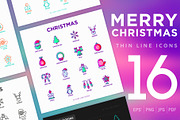 Merry Christmas | 16 Thin Line Icons, an Outline Icon by Alex Blogoodf (Thumbnail 1 of 7)