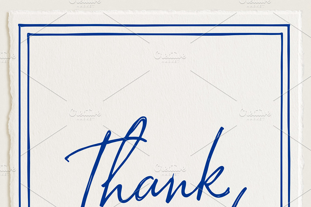 Blue handwritten Thank You message on an off white textured card, an Illustration by Studio ANNA