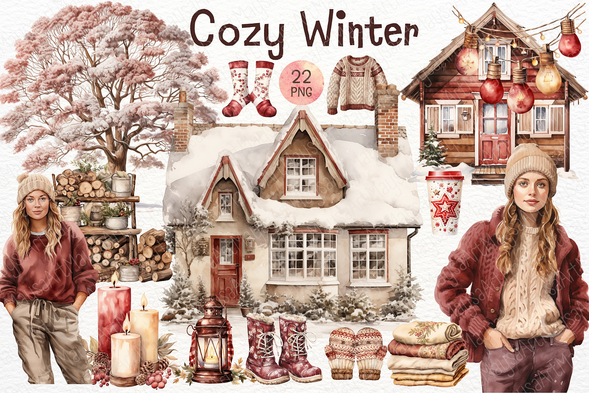 Cozy Winter Watercolor Clipart, a Decorative Illustration by Maysa Art (Photo 1 of 6)