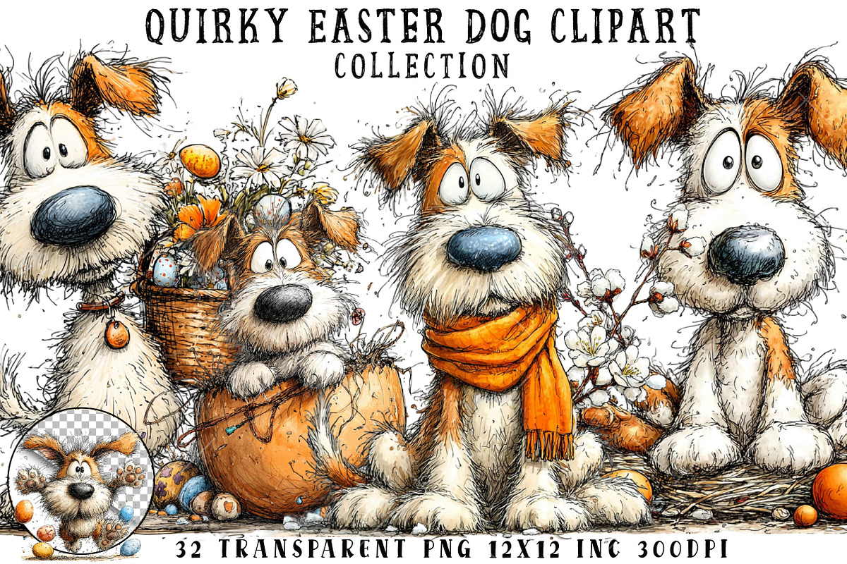 Quirky Easter Dog Clipart, an Illustration by OK Design (Photo 1 of 6)