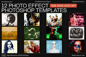 12 Photo Effect Templates, a Brushes & More by iDoodle Studio