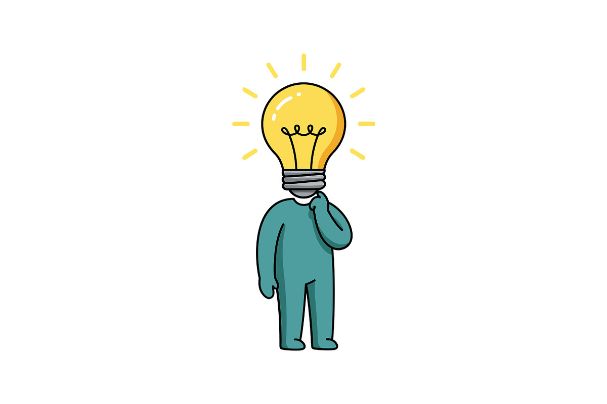 A person with a light bulb for a hea, an Illustration by designvectx