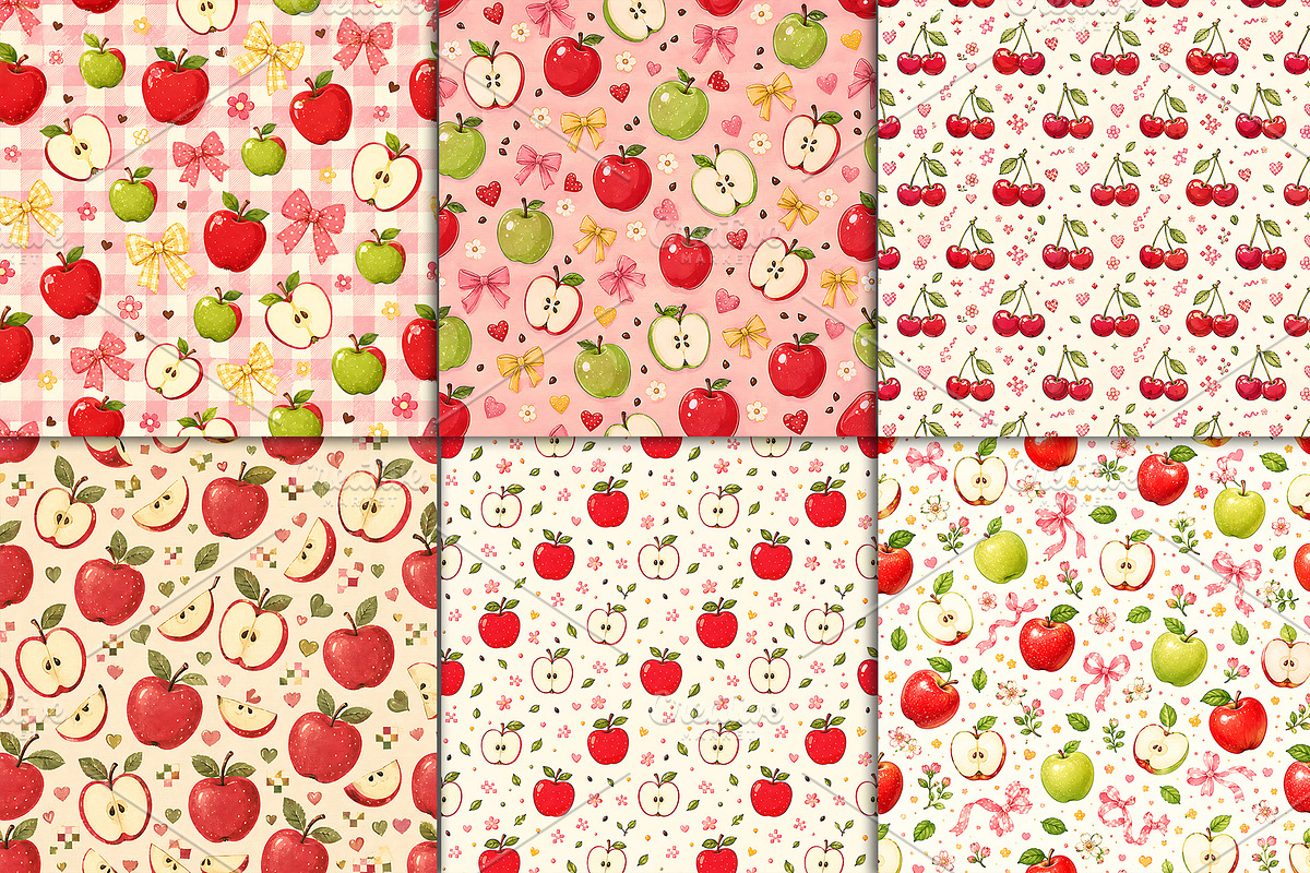 Cute Cherry Apple Fruit Pattern, a Pattern Graphic by Artonix (Photo 4 of 7)
