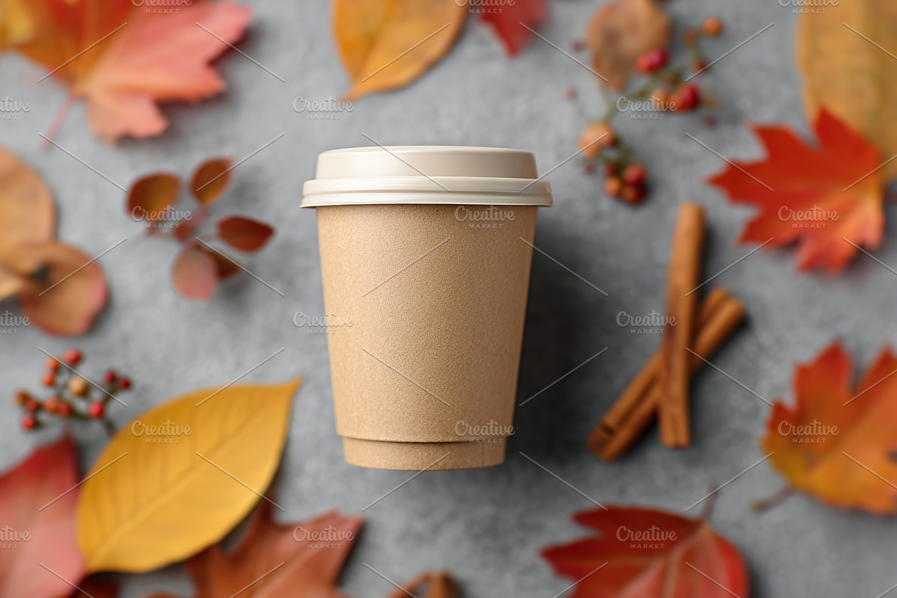 Enjoying takeaway coffee in a cozy autumn setting with colorful leaves and cinn, a Food & Drink Photo by AlyaAnd