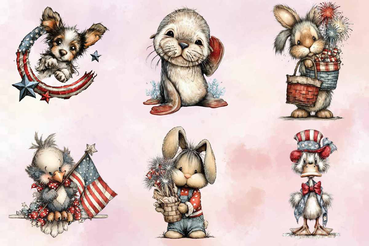 4th of July Animals Clipart Bundle., an Illustration by SVGArt (Photo 6 of 9)