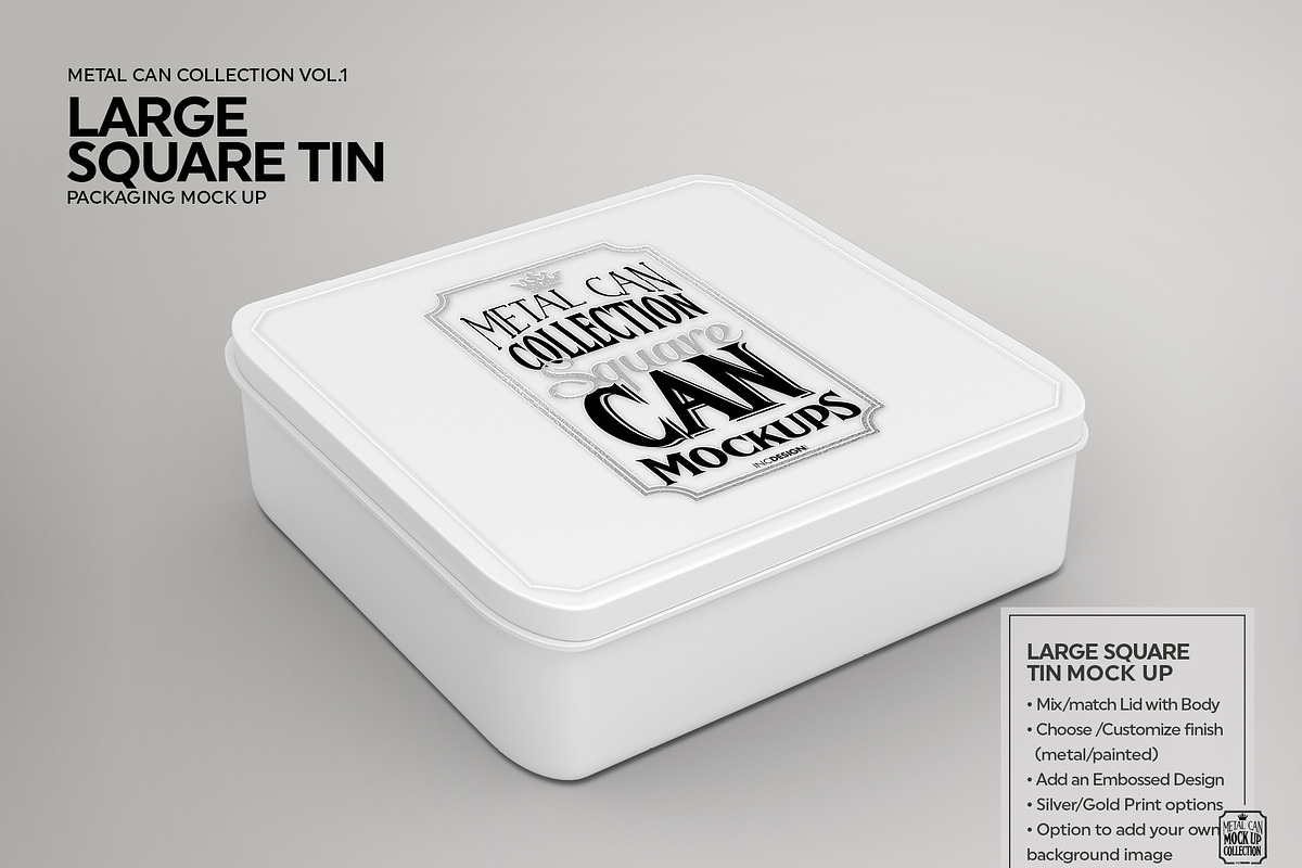 Large Square Tin Packaging Mockup, a Cups & Container Mockup by INCDesign (Photo 2 of 5)