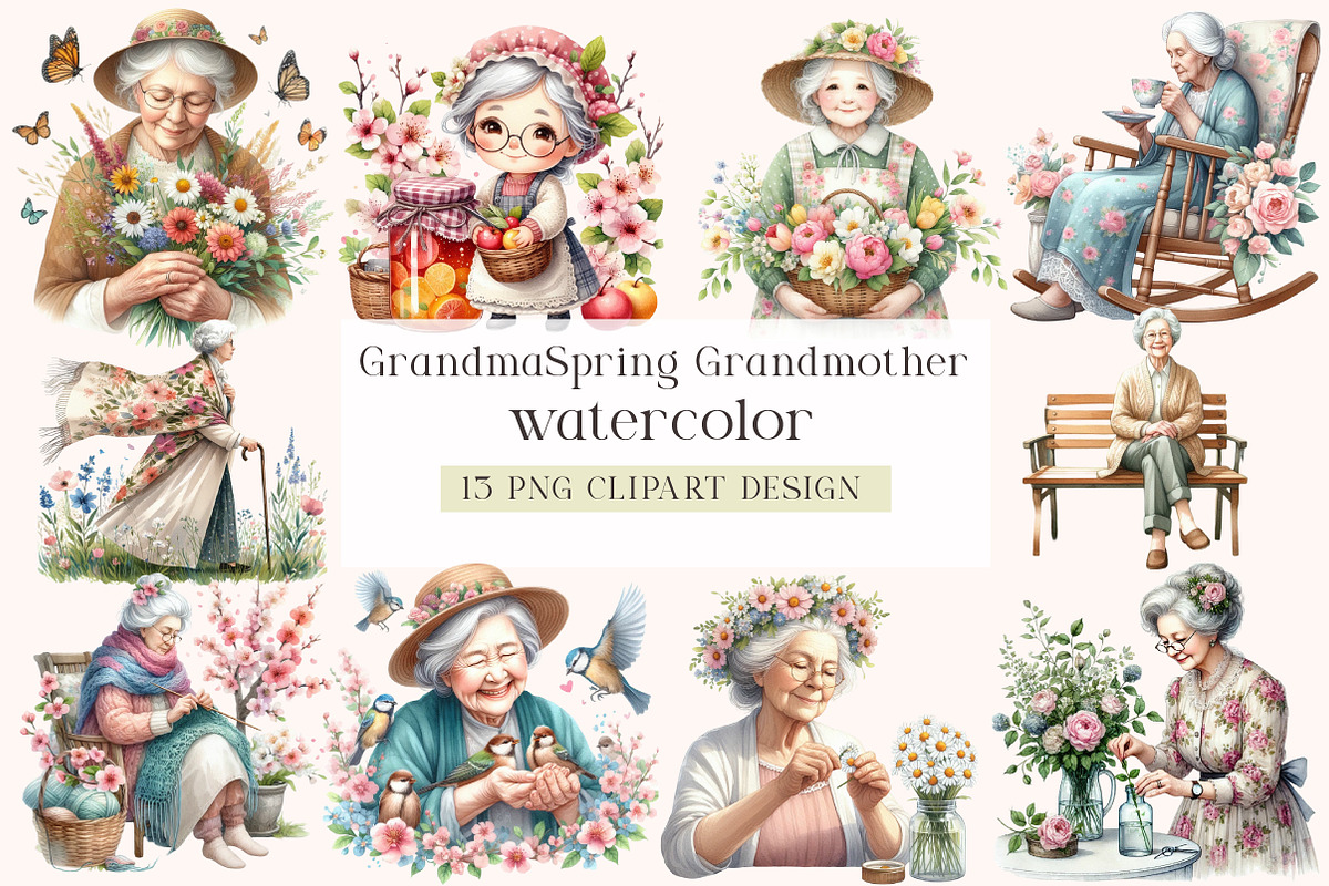 Grandma Clipart Spring Grandmother, an Illustration by DreamArtGraphic (Photo 1 of 3)