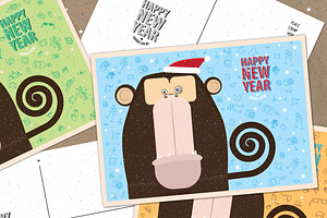 New Year: Vector Postcards Set