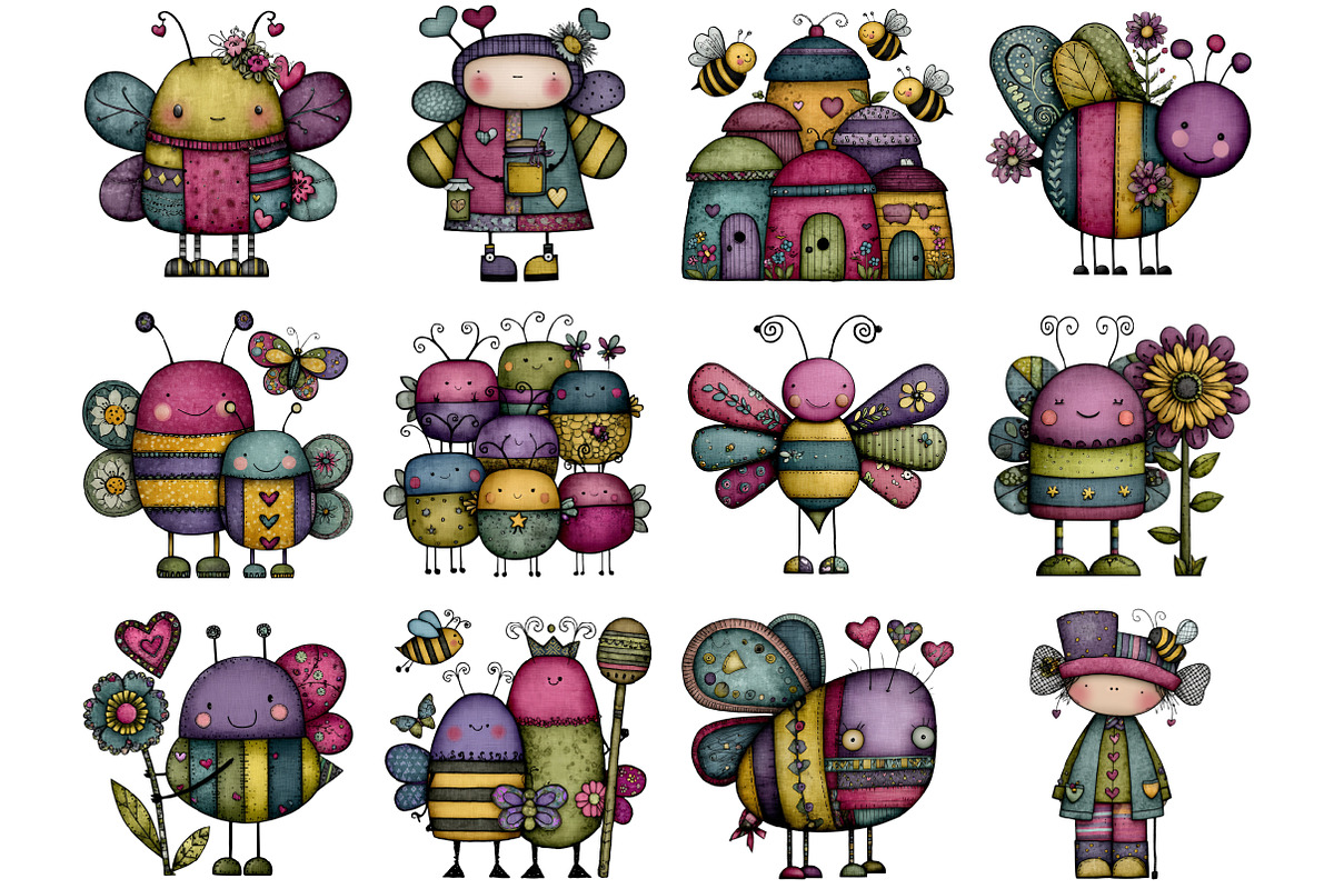 Whimsical Honey Bees Clipart, a Graphic by CitraGraphics
