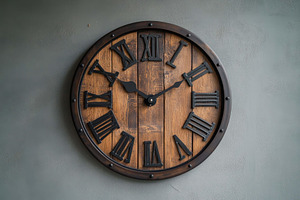 Vintage wooden wall clock with Roman, a Photo by Tanuart