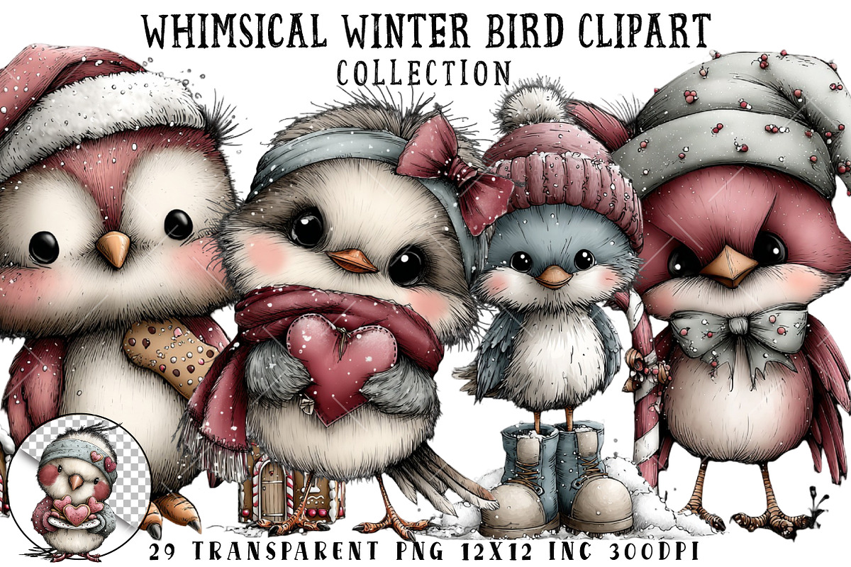 Whimsical Winter Bird Clipart, an Illustration by OK Design (Photo 1 of 6)