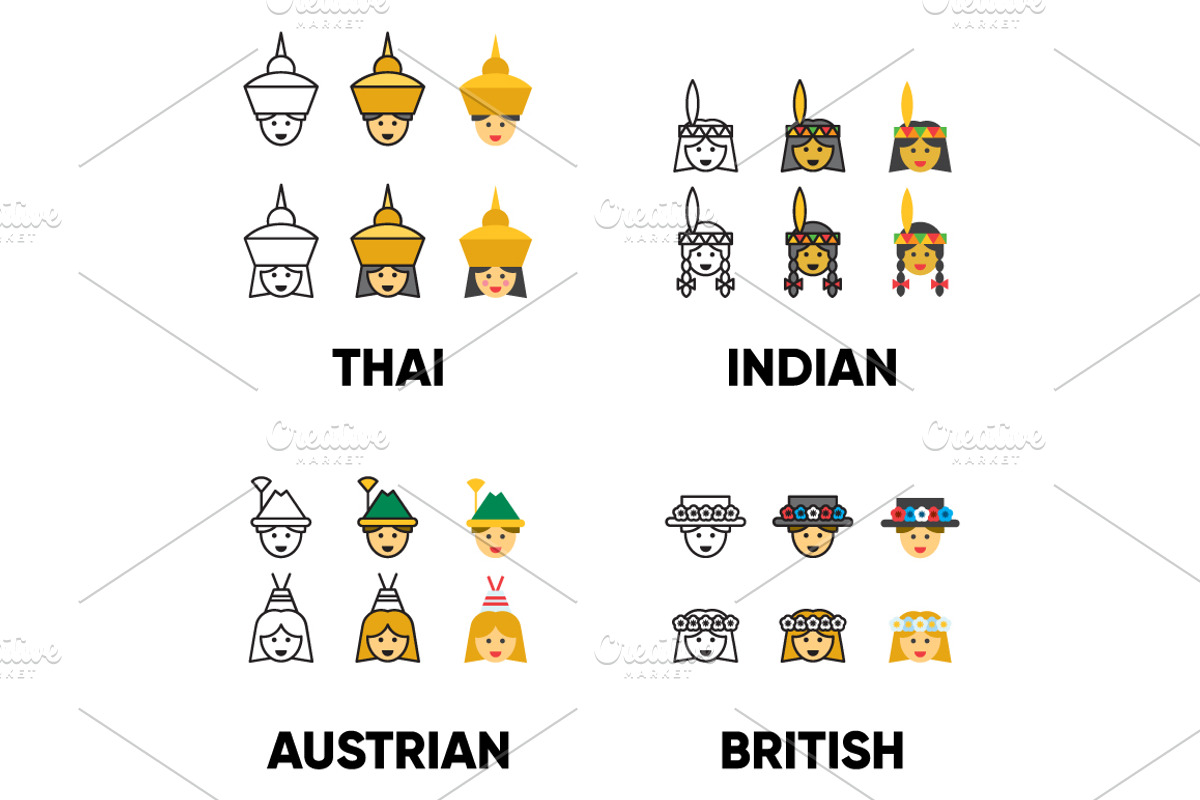 180 People of the world ICONS, an Outline Icon by beguima (Photo 4 of 9)