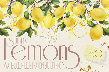 Lemons sunny watercolor clipart, a Food Illustration by NATASHA CHU