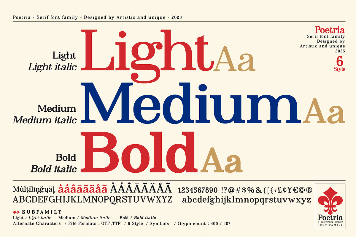 Poetria - Serif Font Family, a Serif Font by Artistic & Unique (Photo 2 of 15)