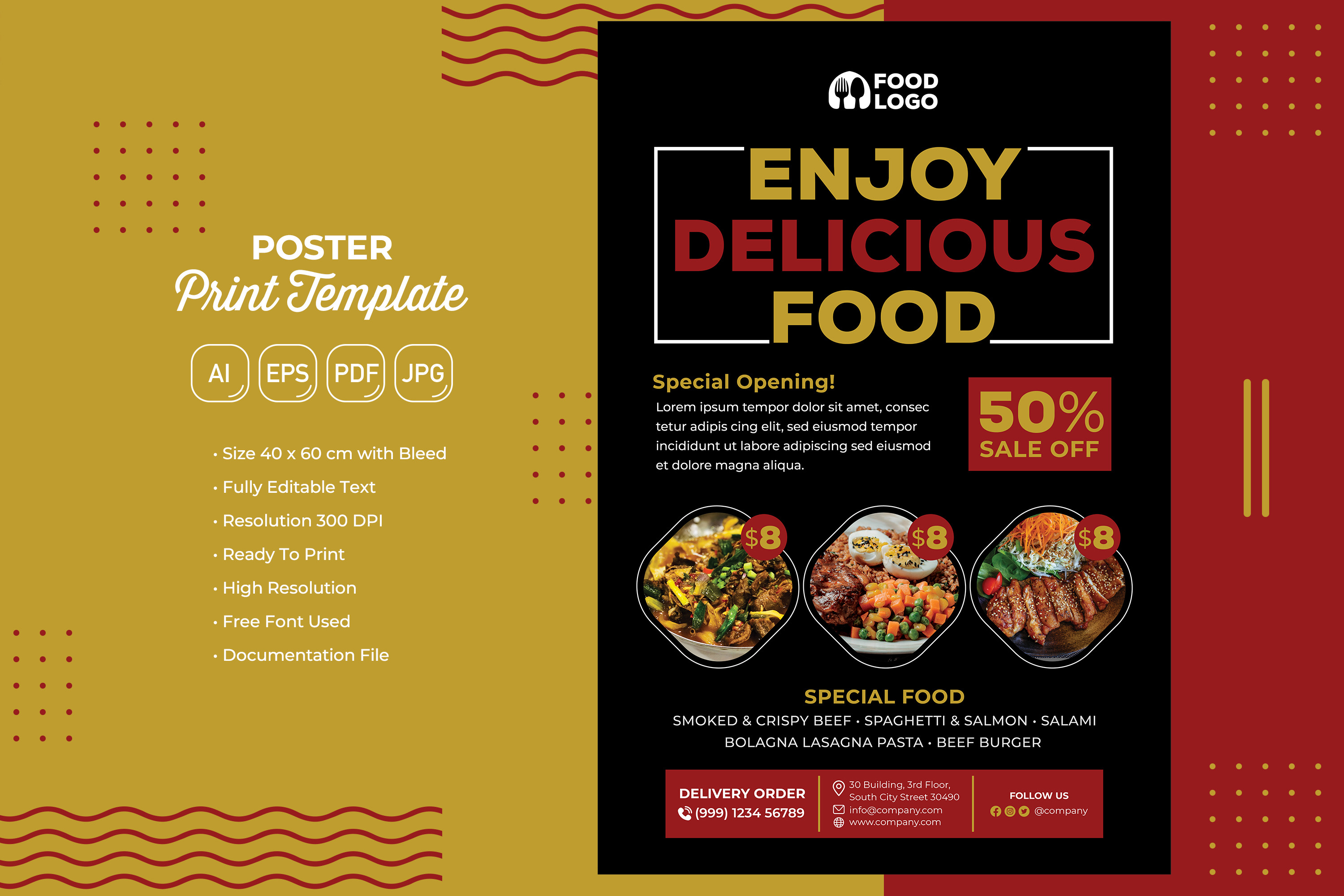 Restaurant #01 Print Template Set | Flyer Templates ~ Creative Market Restaurant #01 Print Template Set