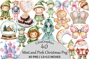 Mint and Pink Christmas Clipart, an Illustration by CitraGraphics