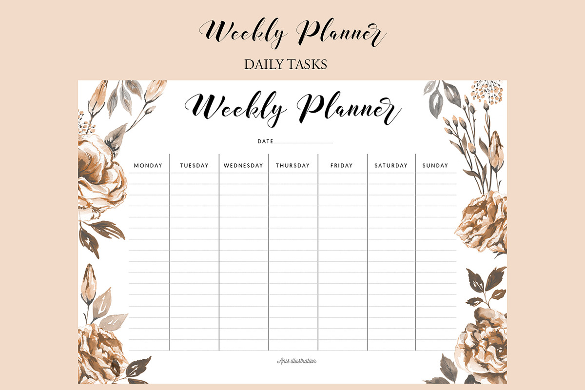 Floral Daily & Weekly Planner, a Templates & Theme by Anis Illustration (Photo 4 of 4)