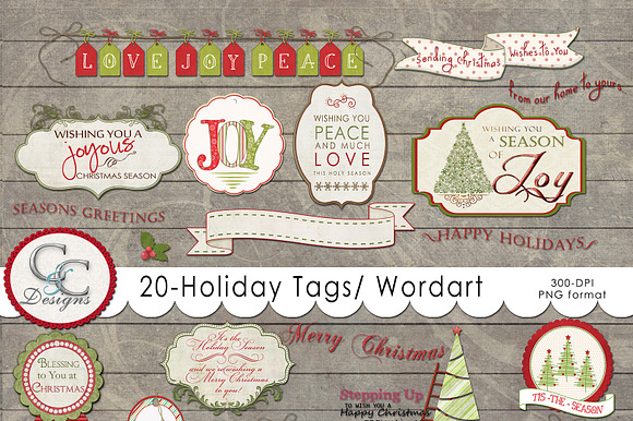 20 Holiday Tags- Elements preview 5