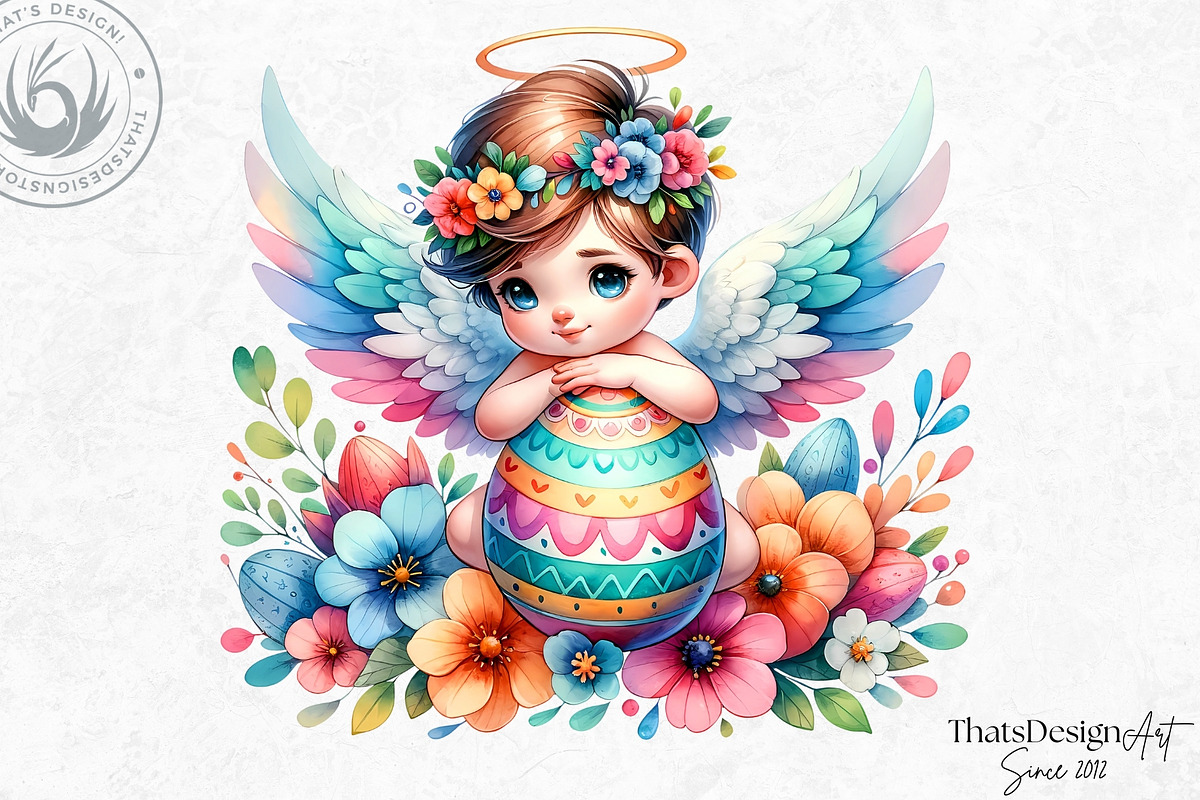 Watercolor Cute Angel Easter clipart, a Seasonal Illustration by ThatsDesignArt (Photo 7 of 10)