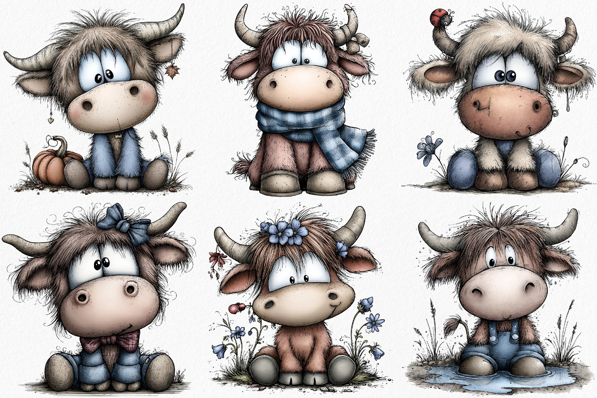 Watercolor Cute Highland Cow Clipart, an Illustration by Canvas Craft (Photo 4 of 7)