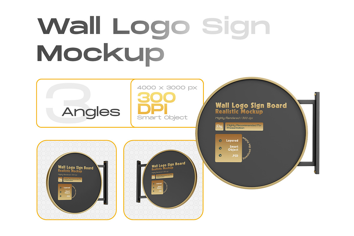 Wall Logo Sign Board Mockup Set, an Advertising Mockup by Kiara Clover (Photo 1 of 4)