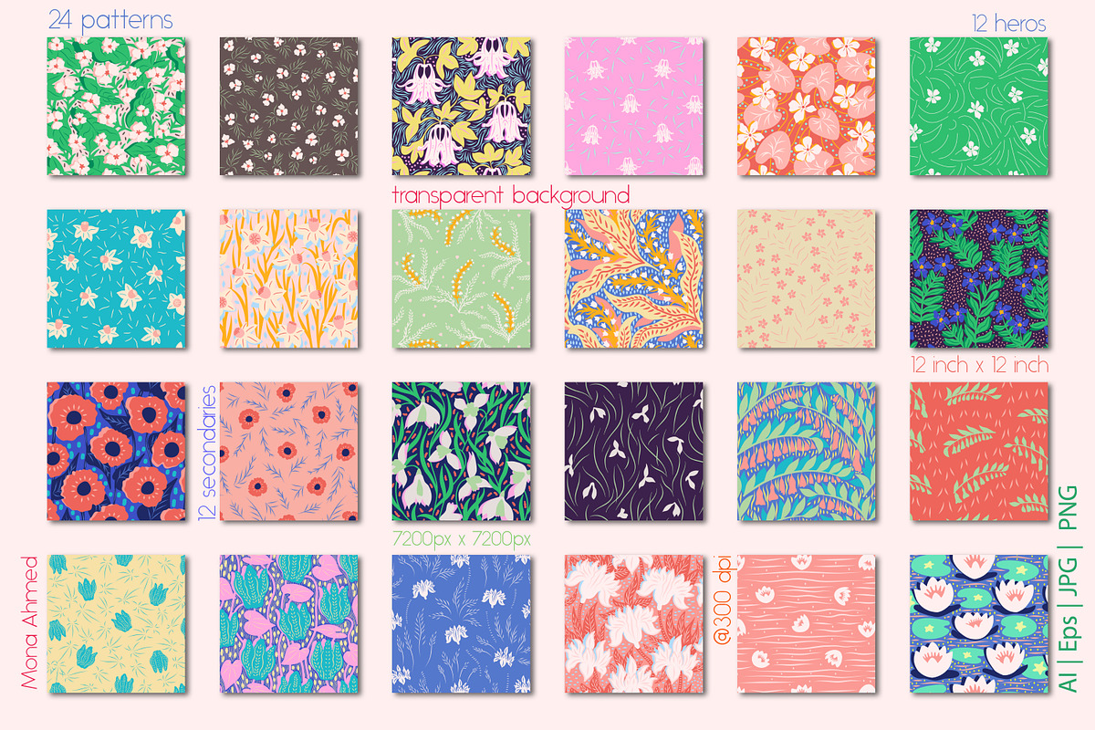 Happy Flowers collection, a Pattern Graphic by Mona Ahmed (Photo 2 of 6)