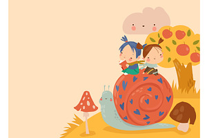 Cute girls sitting on big snail in, a Person Illustration by Maria Starus