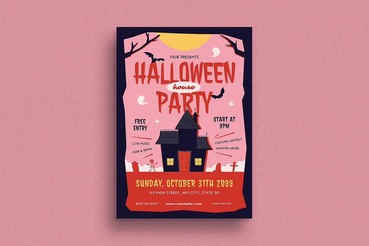 Pink Halloween House Party Flyer, a Flyer Template by VectorVactory (Photo 1 of 3)