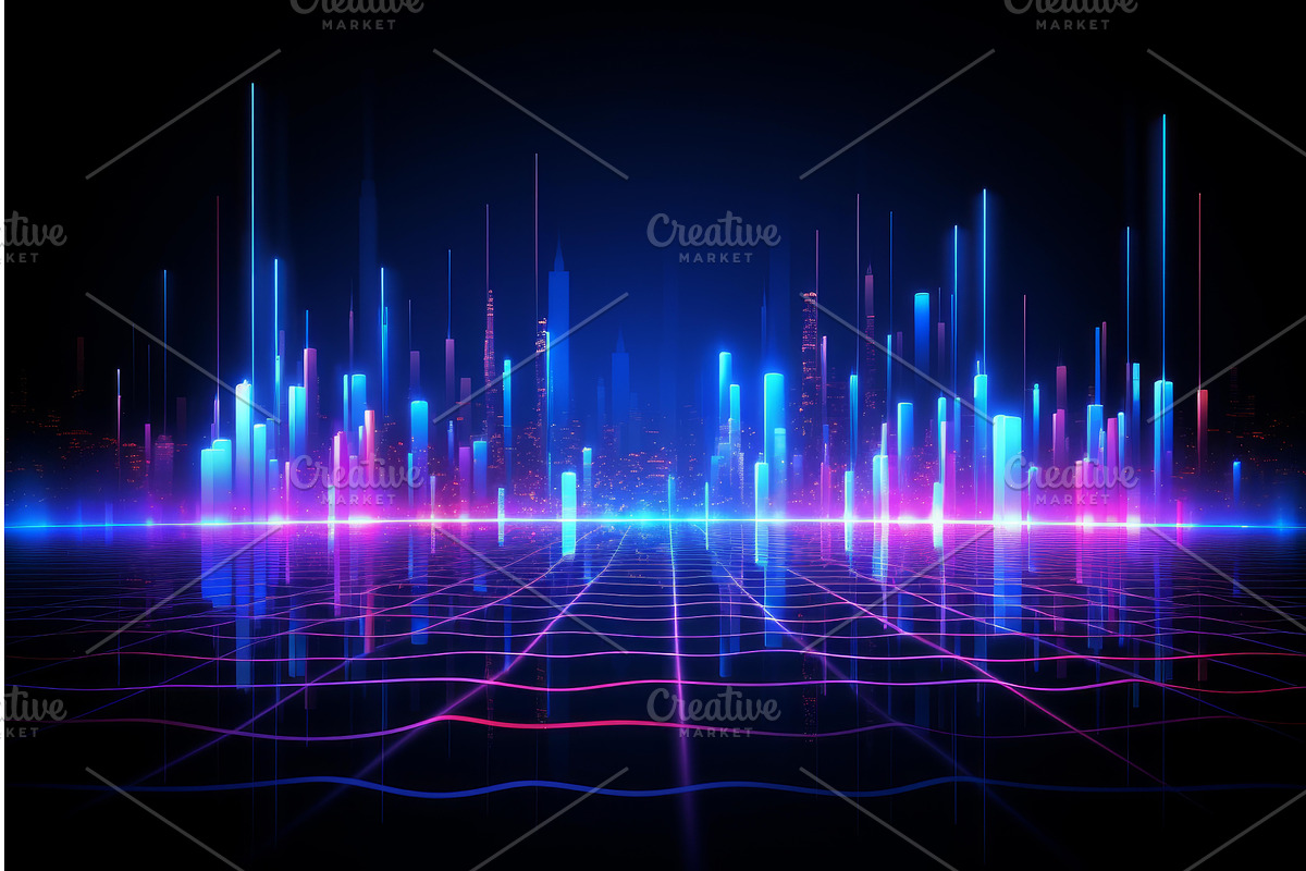 Futuristic neon city skyline, a Technology Illustration by Ylivdesign