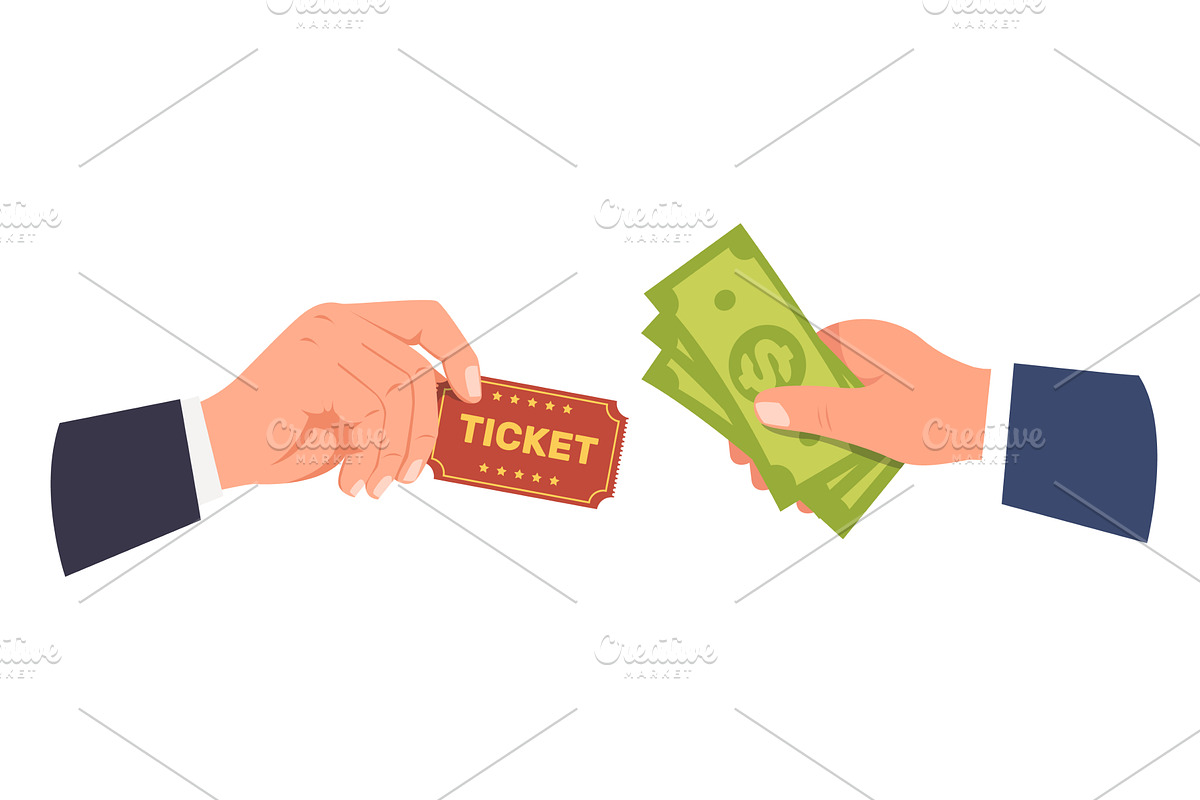Buying ticket. Hand holding money, a Finance Illustration by Vectorbuum