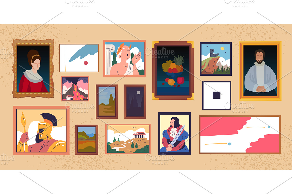 Art gallery paintings. Framed, an Illustration by Stock-Smart-Start