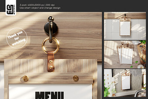 Hanging Wooden Menu Holder Mockup