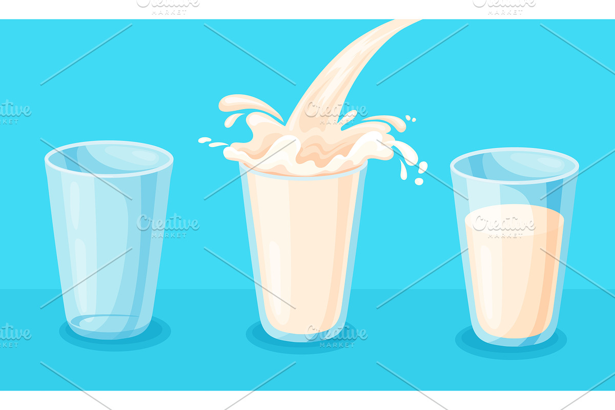 Milk flow in glass. Yogurt pour full, a Food Illustration by Stock-Smart-Start