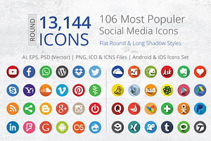 212 Flat Round Social Media Icons