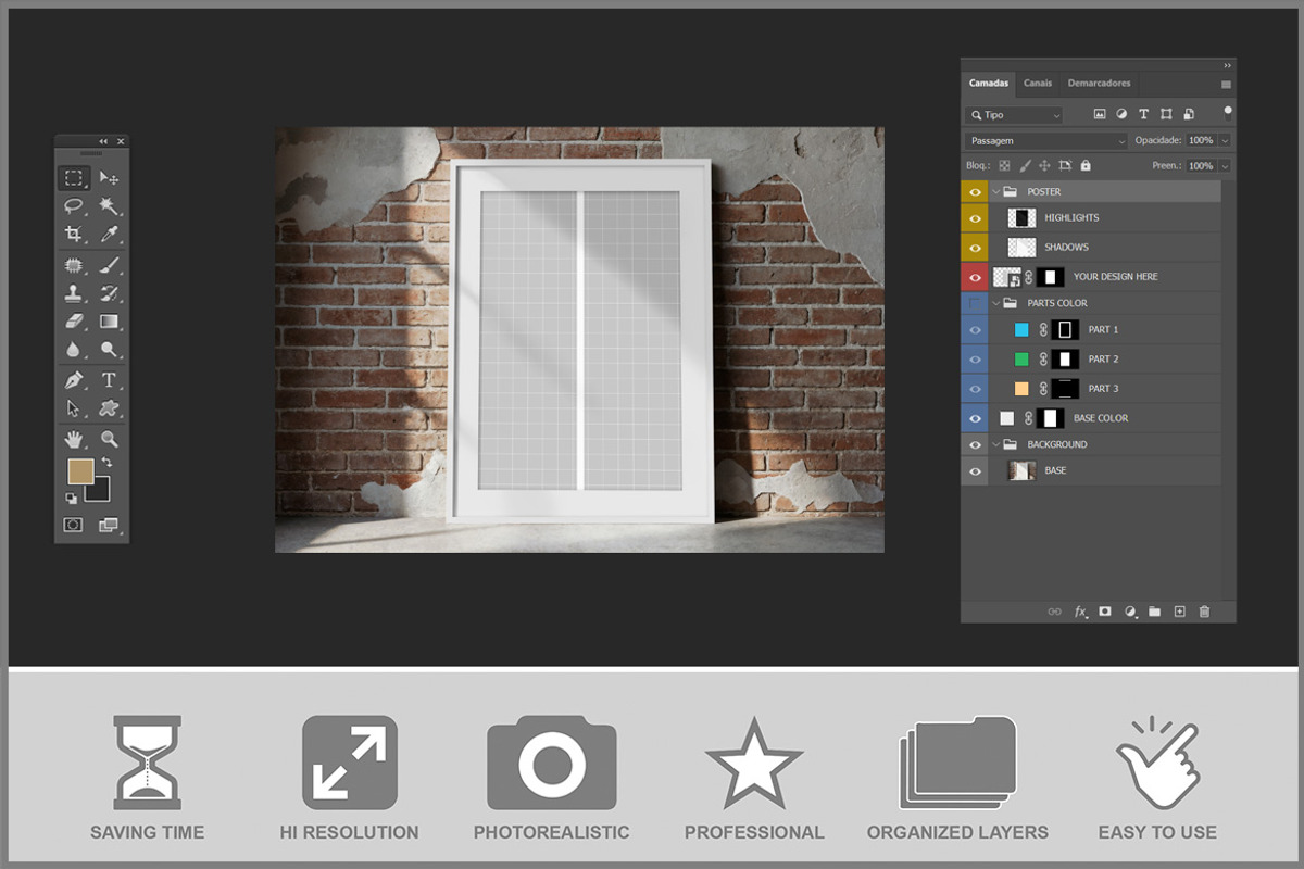 Poster Mockup on Wall PSD, an Advertising Mockup by Bruno's Shop (Photo 3 of 4)