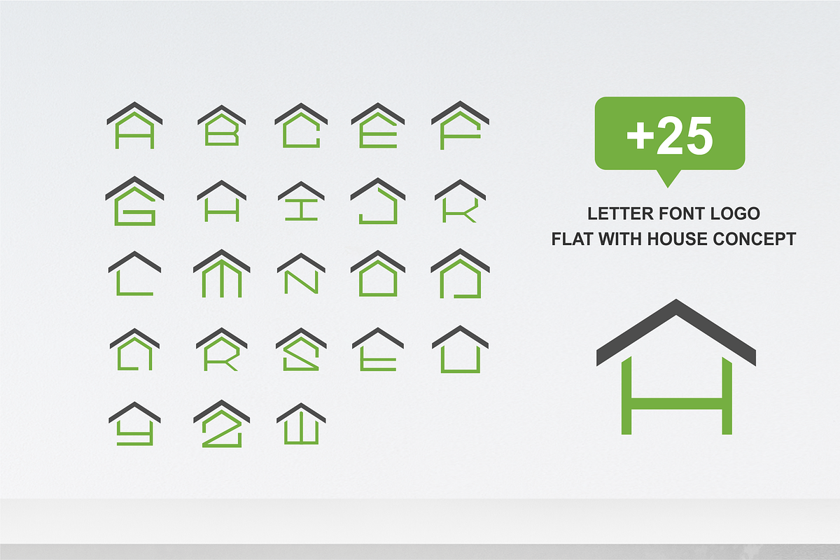 25 letter font logo flat with house