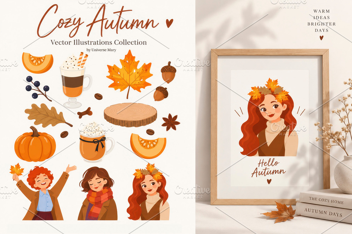 Cozy autumn vector set, a Seasonal Illustration by Universe Mary (Photo 3 of 6)