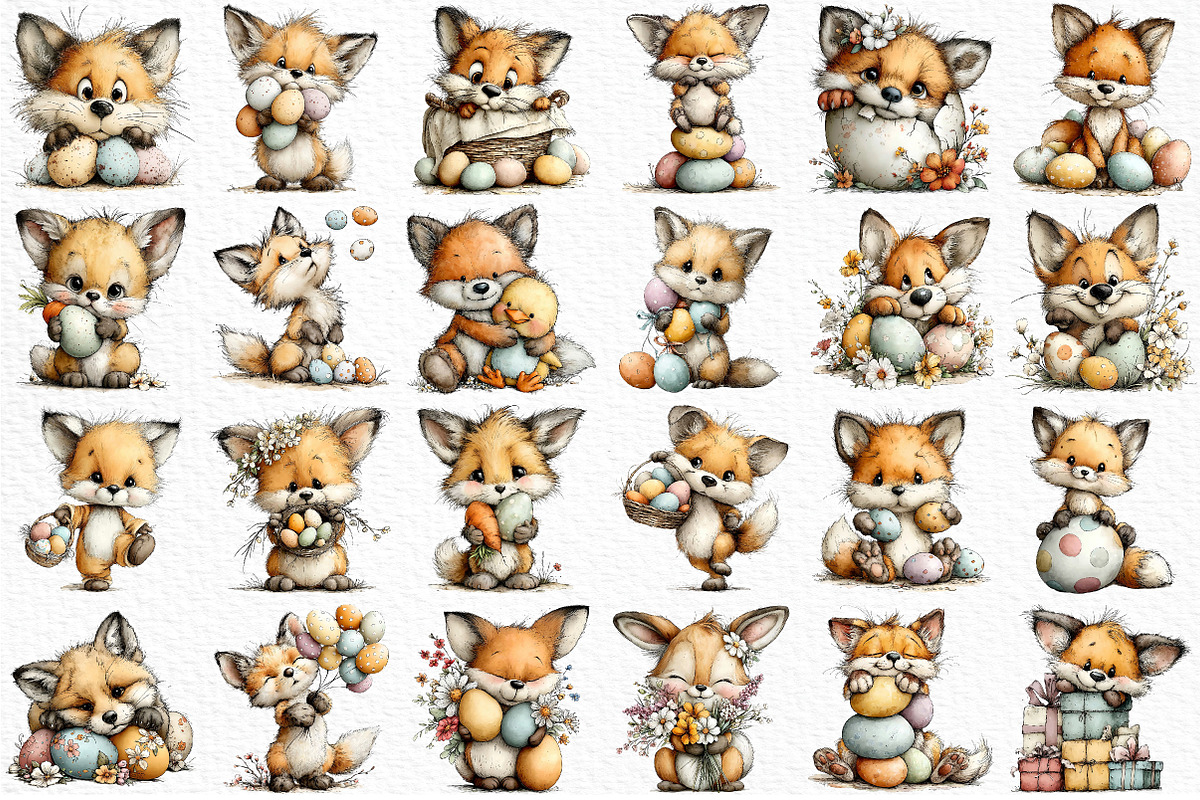 Whimsical Funny Easter Fox Clipart, an Illustration by Craft Nest (Photo 6 of 11)